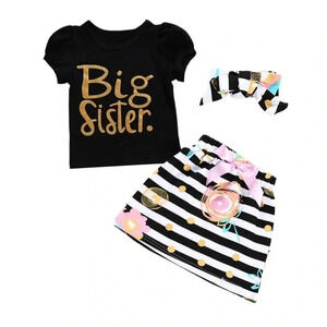 Big sister black T-shirt with floral skirt 2T